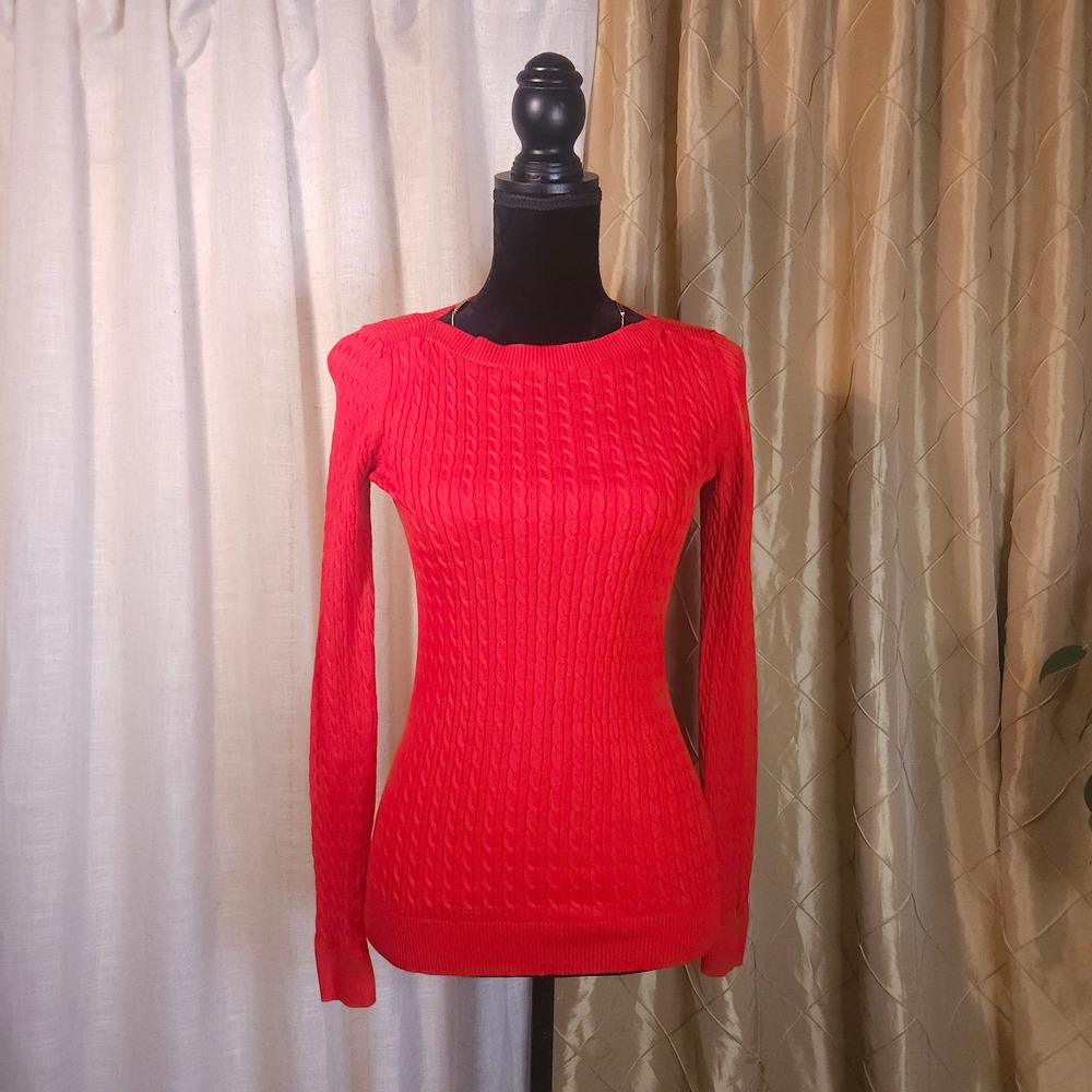 2015 Unique Logo Sleeve Placement Hilfiger Holly Red Cable Knit 100% Pima